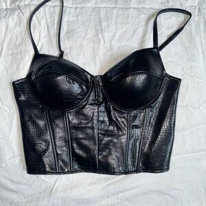 Black Faux Leather Bustier Top